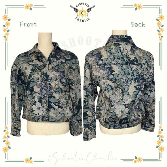WESTBOUND Petites Womens Floral Tapestry Jacket Multicolor Button Front Medium - Picture 1 of 6